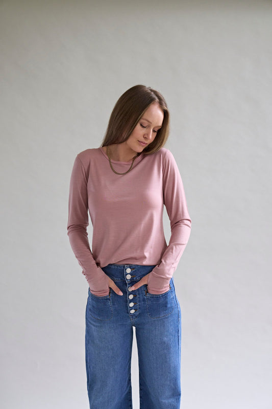 Womens Merino Long Sleeve, Dusky Rose - SmallsAdult Long Sleeve