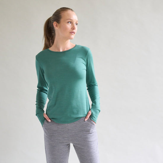 Womens Merino Long Sleeve, Emerald Green - SmallsAdult Long Sleeve