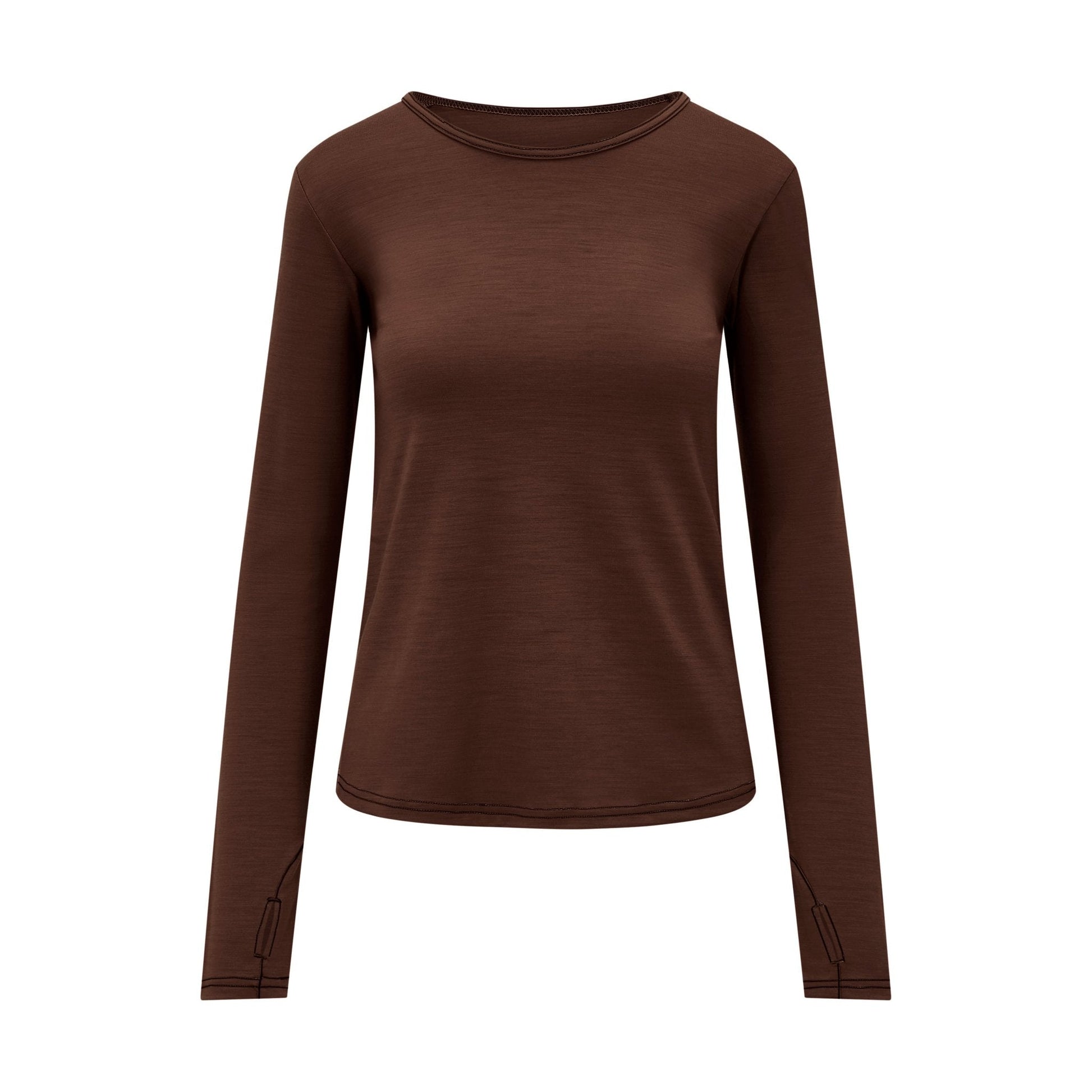 Womens Merino Long Sleeve, Chocolate Brown - Smalls MerinoAdult Long Sleeve