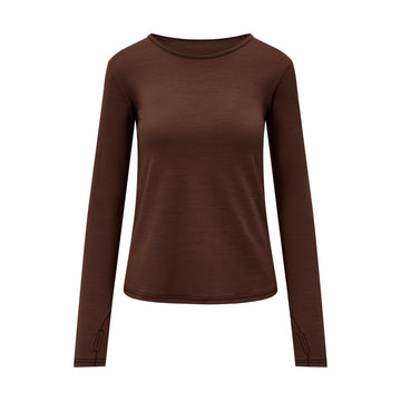 Womens Merino Long Sleeve, Chocolate Brown - Smalls MerinoAdult Long Sleeve