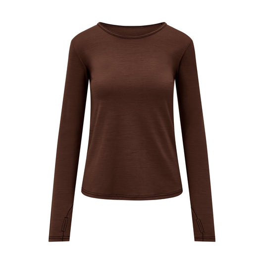 Womens Merino Long Sleeve, Chocolate Brown - Smalls MerinoAdult Long Sleeve