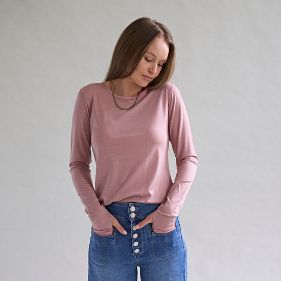 Womens Merino Long Sleeve, Dusky Rose - Smalls MerinoAdult Long Sleeve