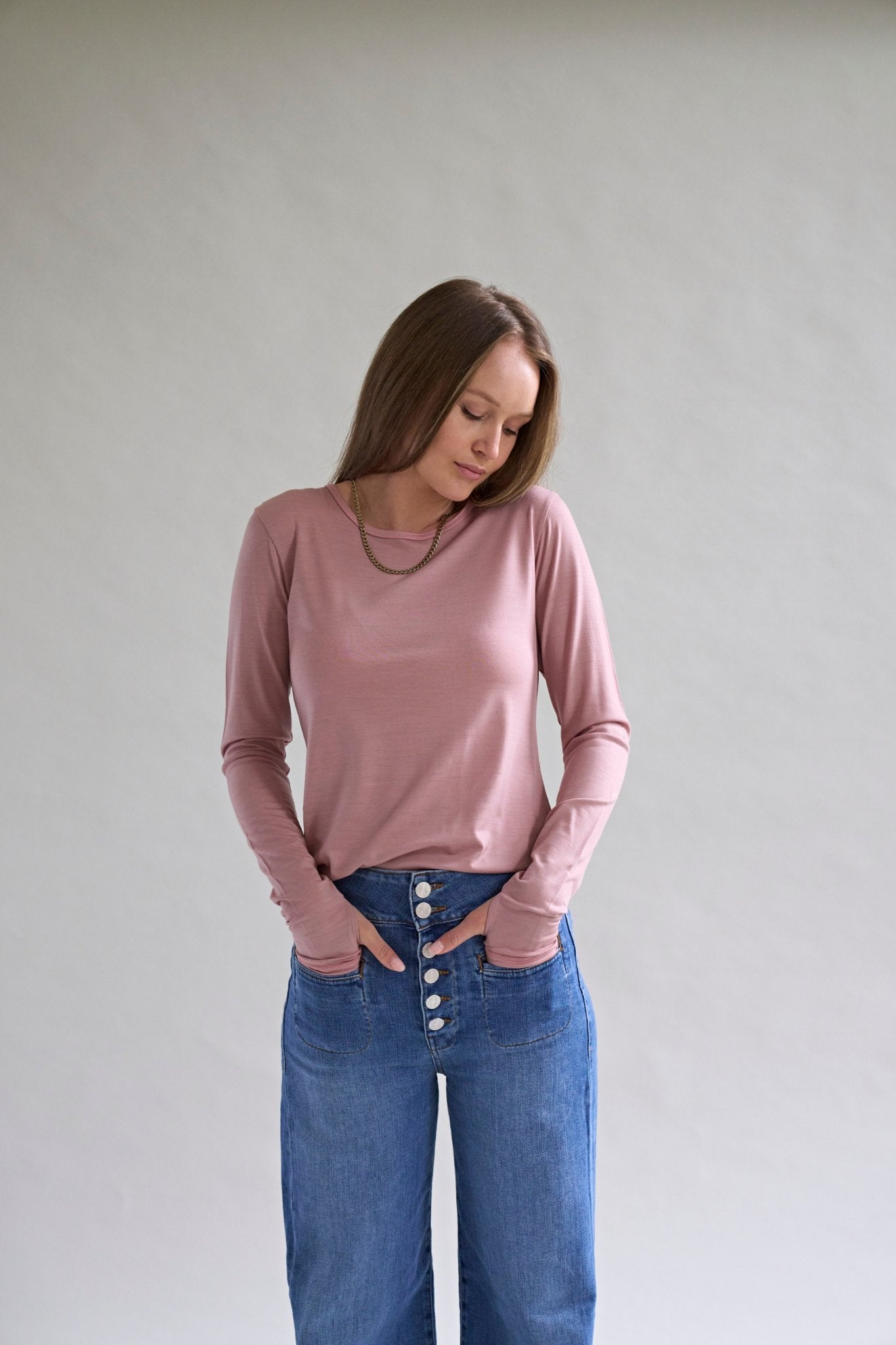 Womens Merino Long Sleeve, Dusky Rose - Smalls MerinoAdult Long Sleeve