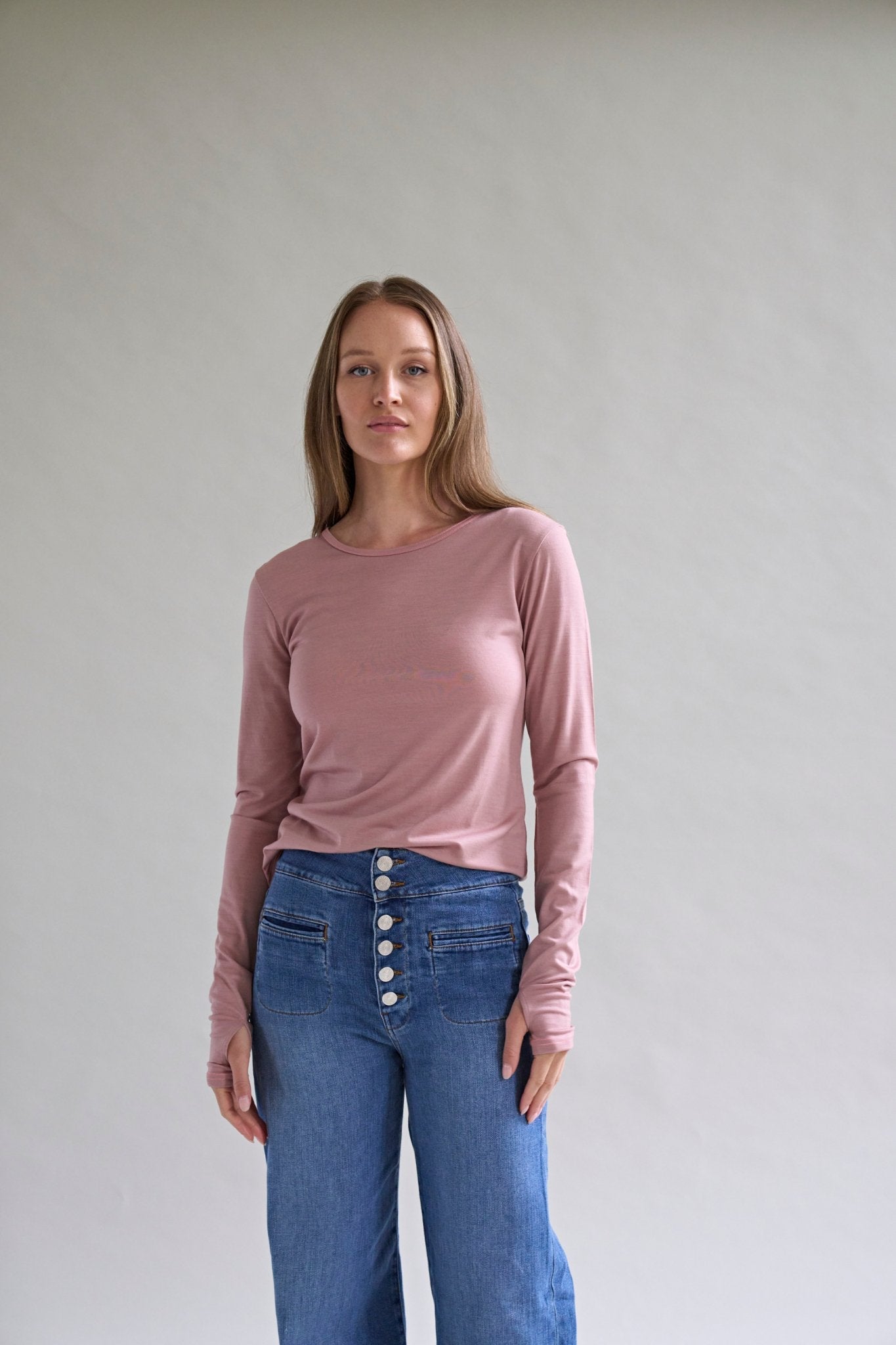 Womens Merino Long Sleeve, Dusky Rose - Smalls MerinoAdult Long Sleeve
