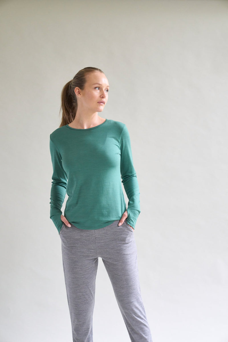 Womens Merino Long Sleeve, Emerald Green - SmallsAdult Long Sleeve