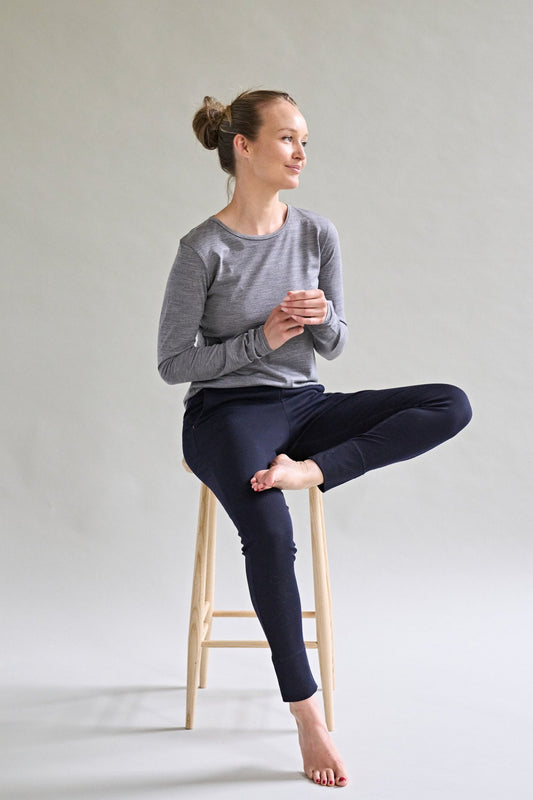 Womens Merino Long Sleeve, Grey Marle - Smalls MerinoAdult Long Sleeve