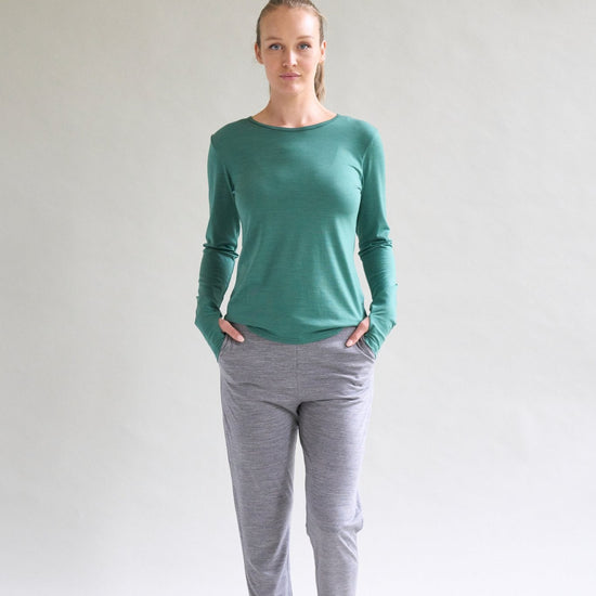 Womens Merino Long Sleeve, Sage Green - Smalls MerinoAdult Long Sleeve
