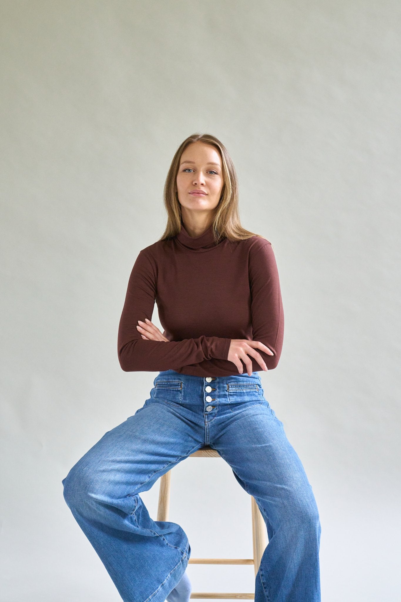 Womens Merino Polo Neck, Chocolate Brown - Smalls MerinoPolo Neck