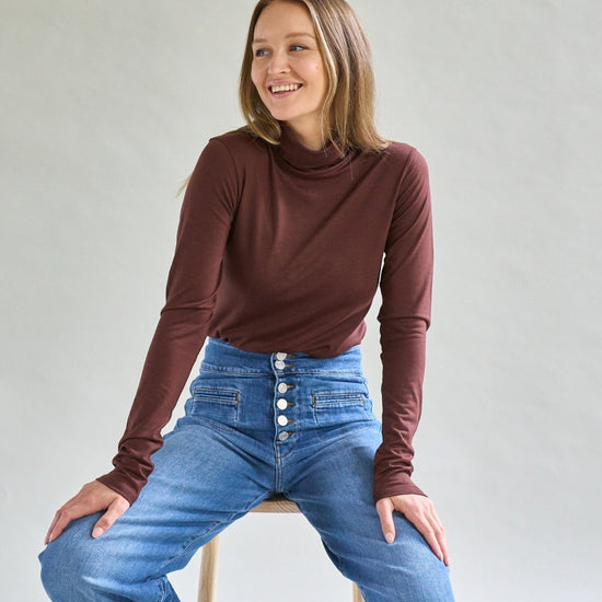 Womens Merino Polo Neck, Chocolate Brown - Smalls MerinoPolo Neck