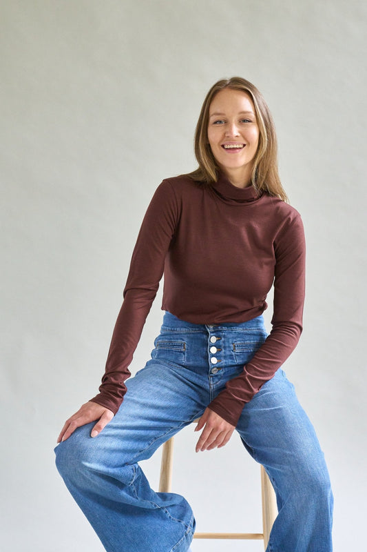 Womens Merino Polo Neck, Chocolate Brown - Smalls MerinoPolo Neck