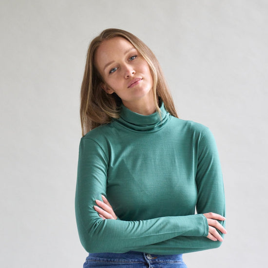 Womens Merino Polo Neck, Emerald Green - Smalls MerinoPolo Neck