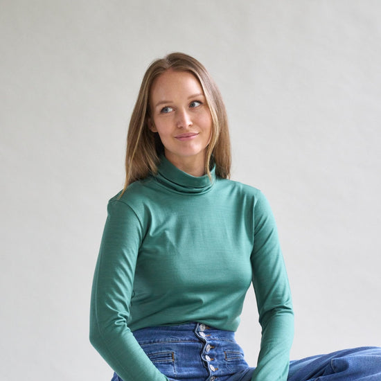 Womens Merino Polo Neck, Emerald Green - Smalls MerinoPolo Neck