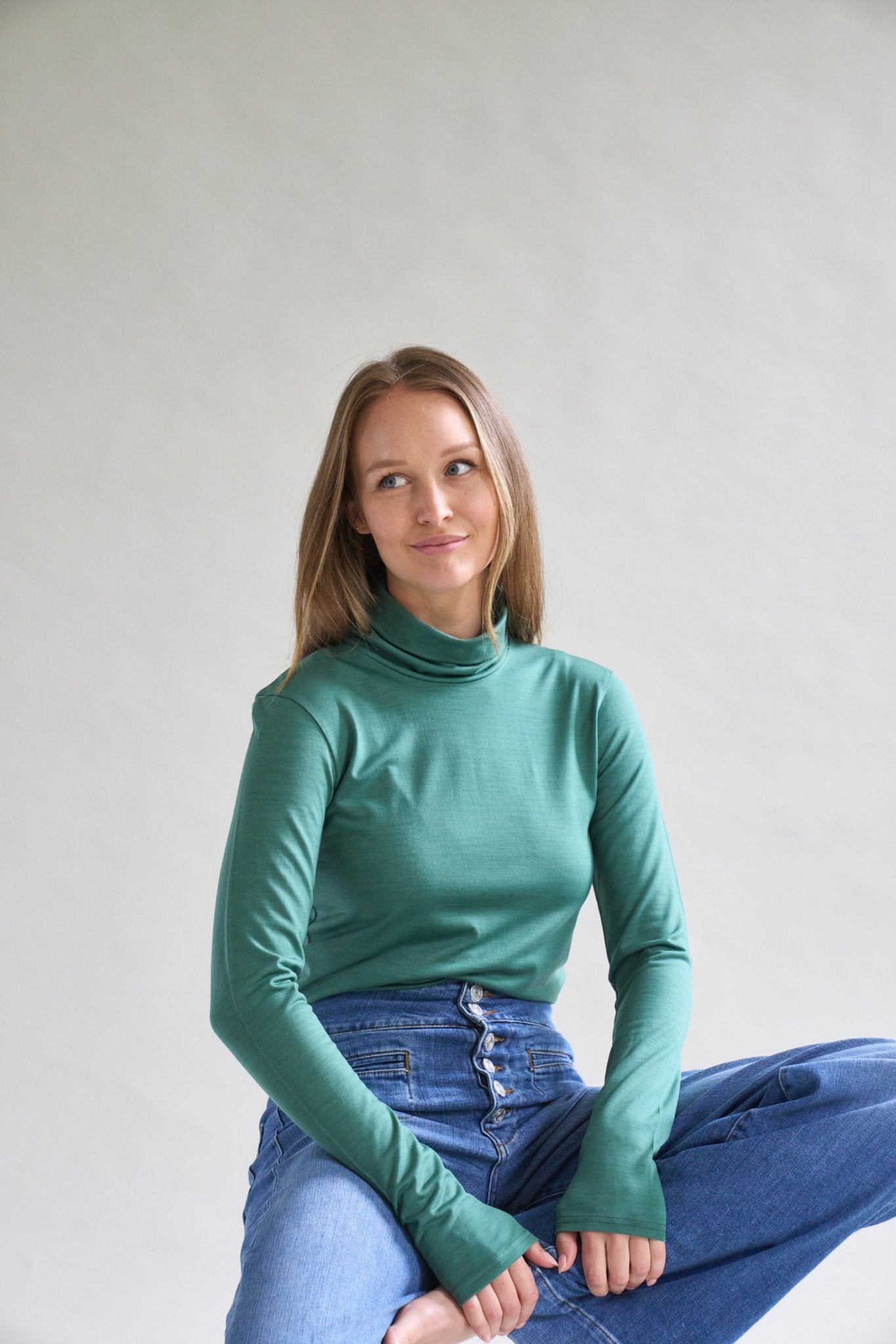 Womens Merino Polo Neck, Emerald Green - Smalls MerinoPolo Neck