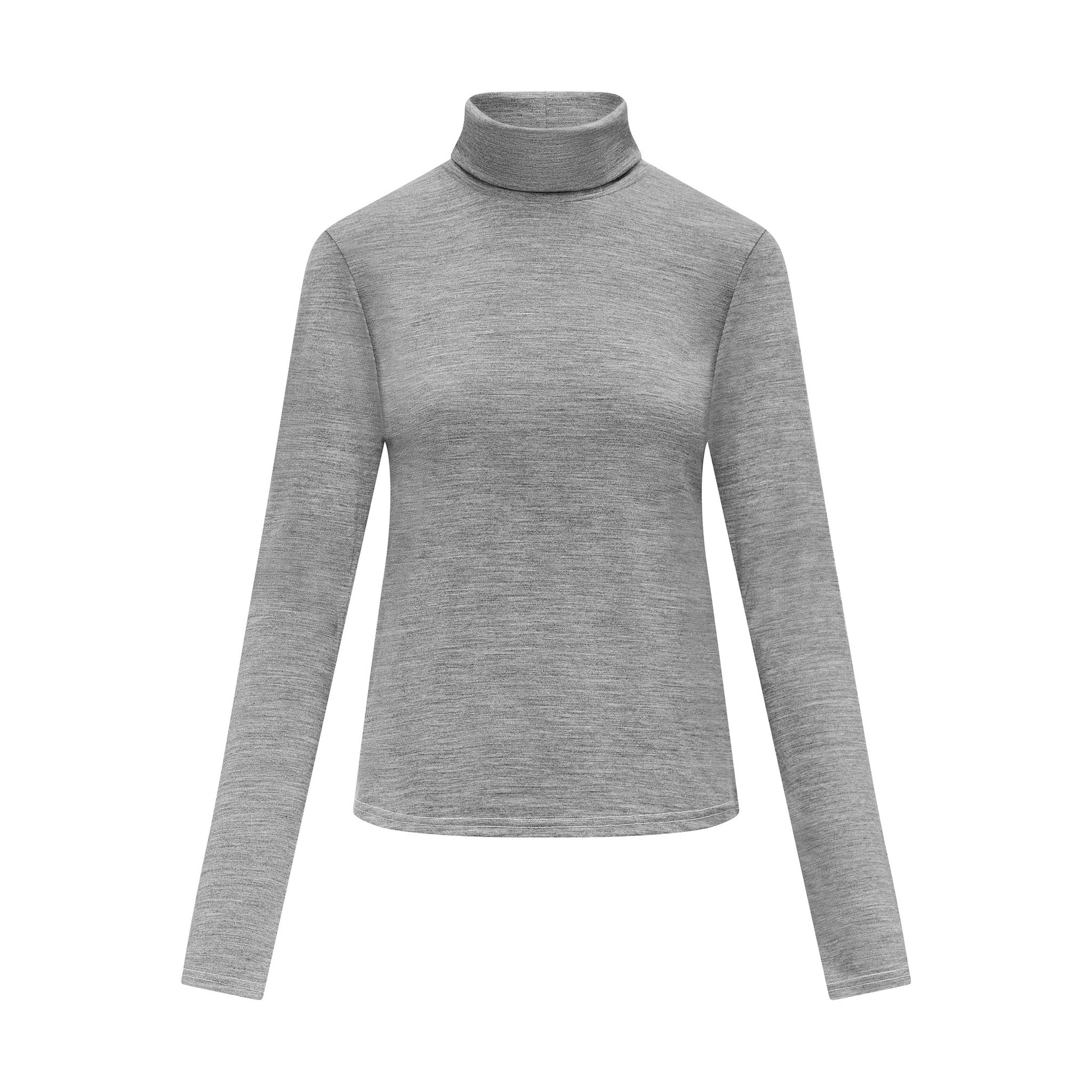 Womens Merino Polo Neck, Grey Marle - Smalls MerinoPolo Neck