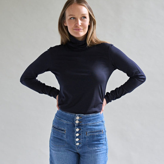 Womens Merino Polo Neck, Midnight - Smalls MerinoPolo Neck