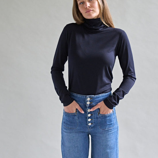 Womens Merino Polo Neck, Midnight - Smalls MerinoPolo Neck