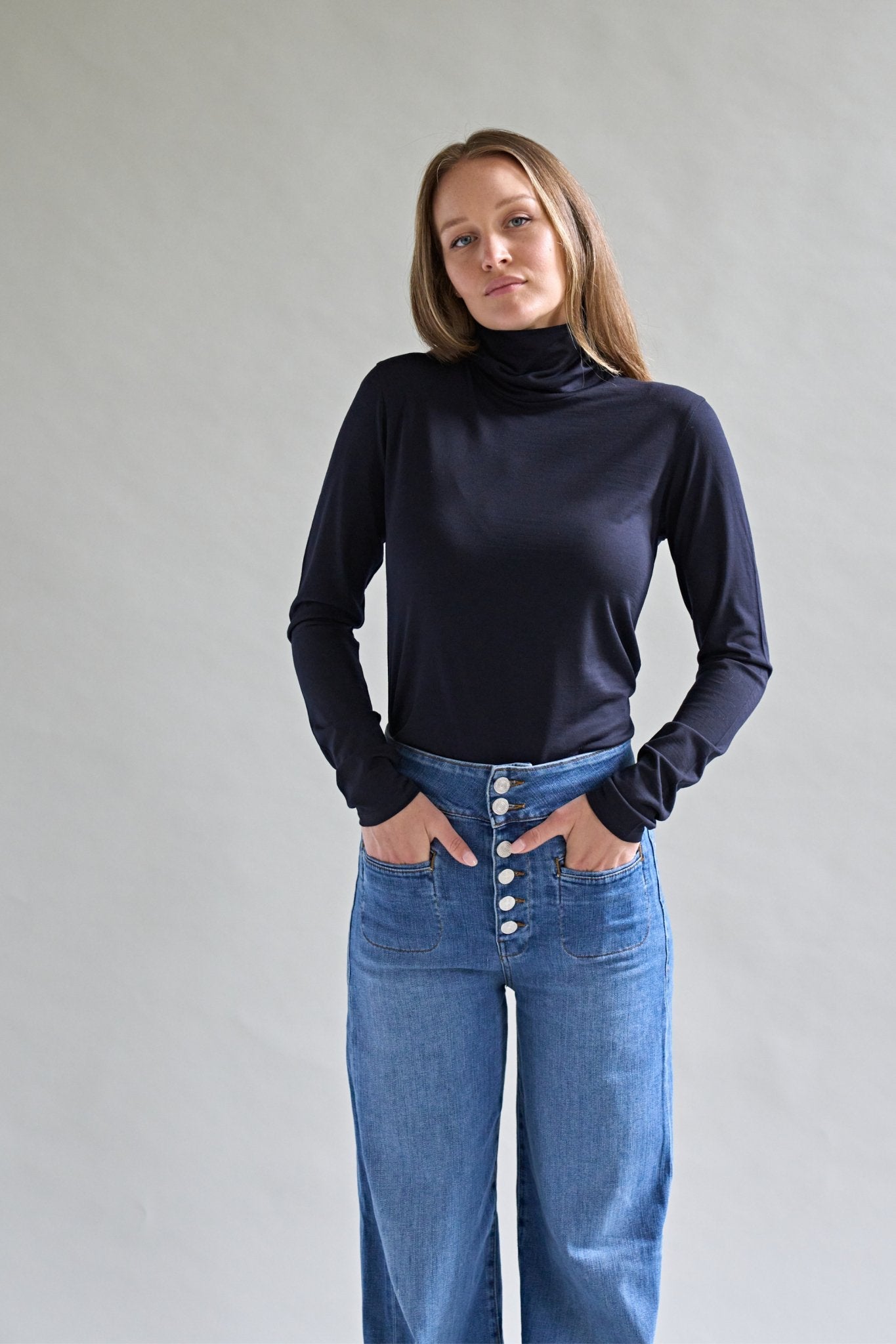 Womens Merino Polo Neck, Midnight - Smalls MerinoPolo Neck